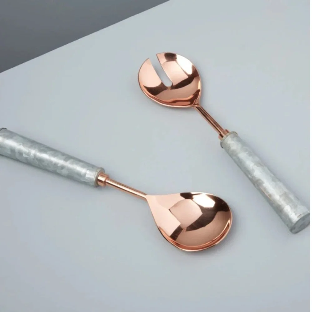 Galvanized and copper serving set